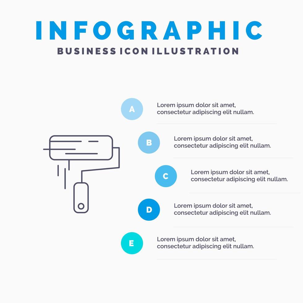 borsta måla vält vägg paintbrush linje ikon med 5 steg presentation infographics bakgrund vektor