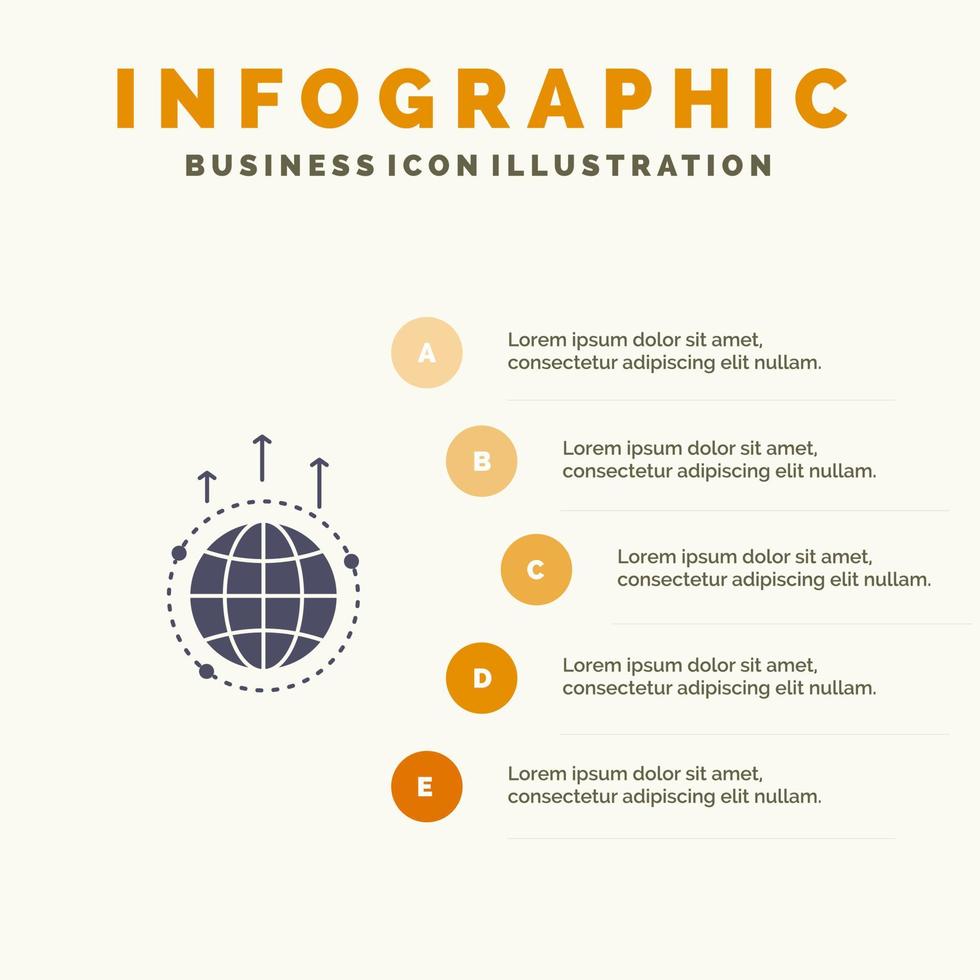 Globus Geschäftskommunikation Verbindung globale Welt solide Symbol Infografiken 5 Schritte Präsentationshintergrund vektor