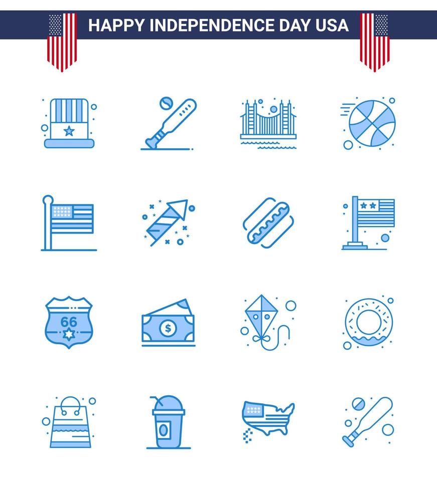 uppsättning av 16 USA dag ikoner amerikan symboler oberoende dag tecken för sporter basketboll USA USA landmärke redigerbar USA dag vektor design element