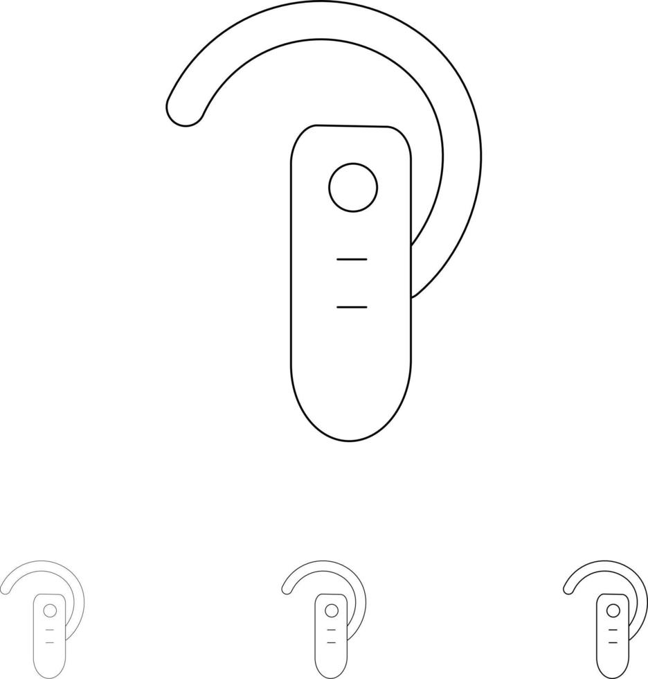 Zubehör Bluetooth-Ohrkopfhörer-Headset Fett und dünne schwarze Linie Symbolsatz vektor