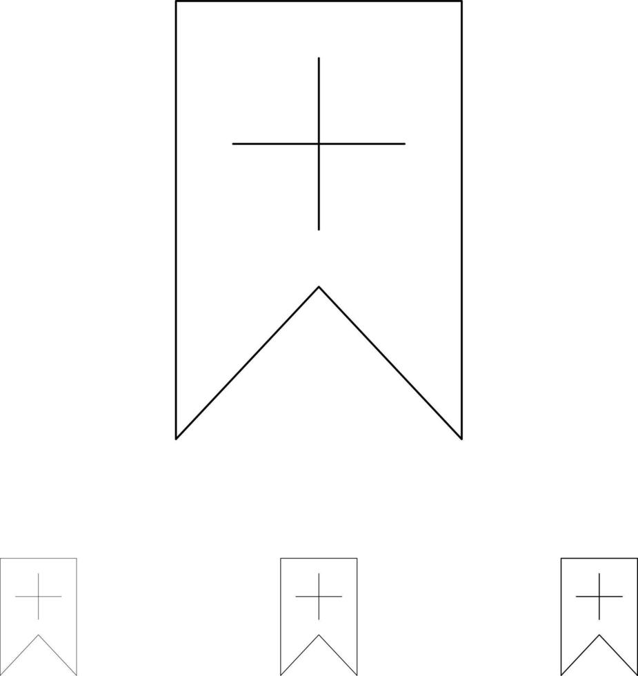 tag plus benutzeroberfläche fett und dünne schwarze linie symbolsatz vektor