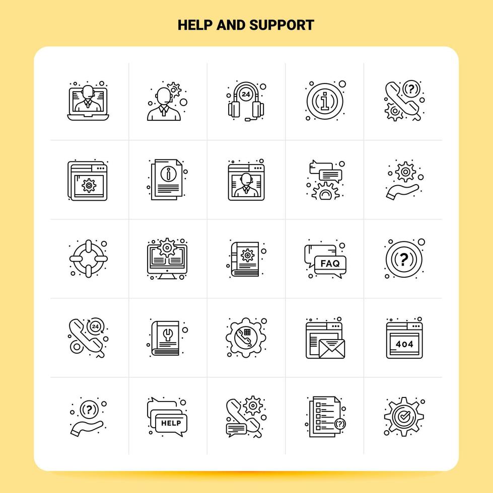 Umriss 25 Hilfe- und Support-Icon-Set Vektor-Linienstil-Design schwarze Symbole setzen lineares Piktogramm-Paket Web- und mobile Geschäftsideen entwerfen Vektor-Illustration vektor