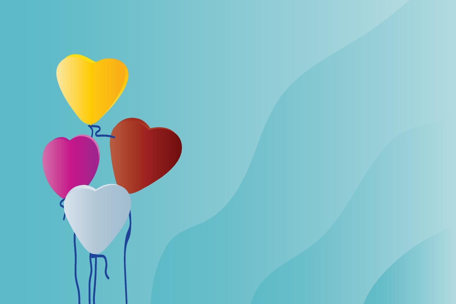 Bunte Luftballons in Liebes- oder Herzform mit schönem gelbem Hintergrund vektor