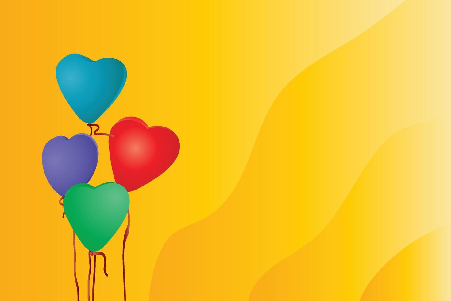 bunte liebe oder herzförmige luftballons mit schönem gelben hintergrund vektor