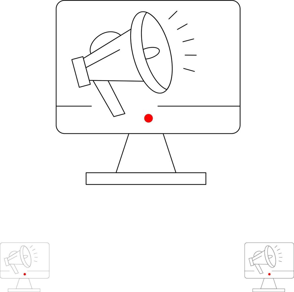 Lautsprecher Lautsprecher mit hoher Lautstärke Lautsprecher Stimme fett und dünne schwarze Linie Symbolsatz vektor