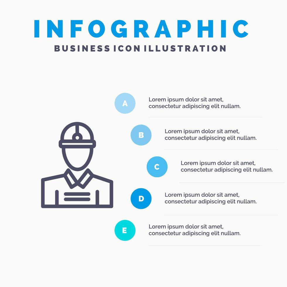 konstruktion ingenjör arbetstagare arbete linje ikon med 5 steg presentation infographics bakgrund vektor
