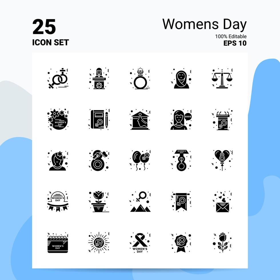 25 Womens Day Icon Set 100 bearbeitbare Eps 10 Dateien Business Logo Konzept Ideen solides Glyphen-Icon-Design vektor