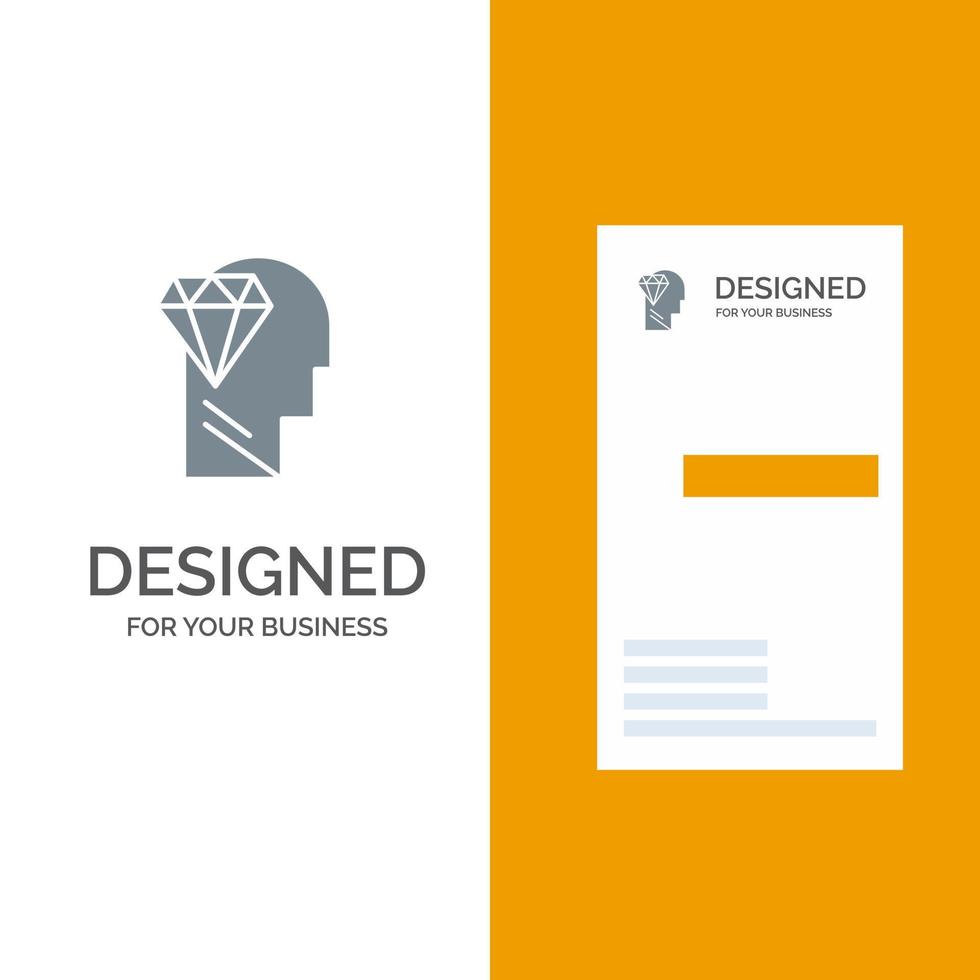 sinne fullkomlighet diamant huvud grå logotyp design och företag kort mall vektor
