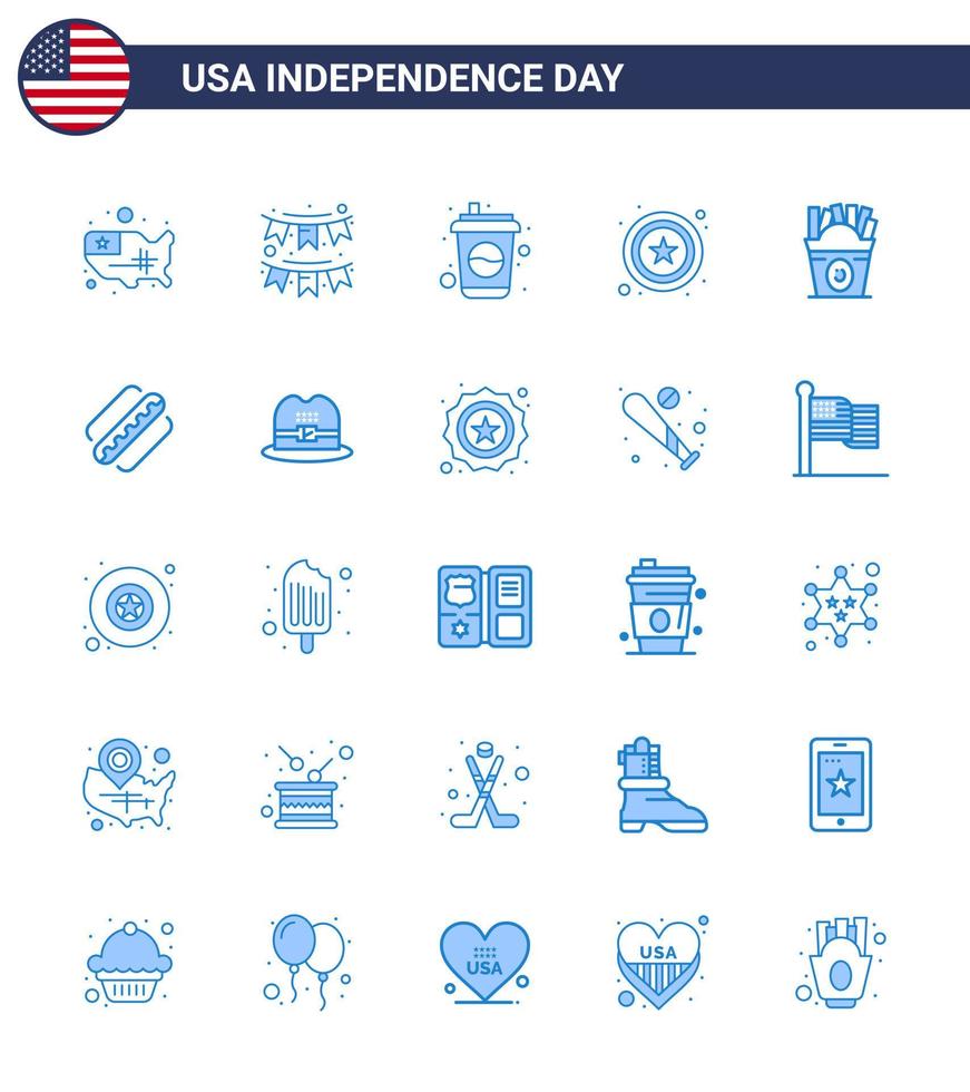uppsättning av 25 USA dag ikoner amerikan symboler oberoende dag tecken för snabbmat tecken krans stjärna soda redigerbar USA dag vektor design element