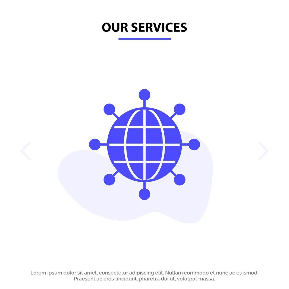unsere dienstleistungen geschäftsverbindungen globale moderne solide glyph icon web card template vektor