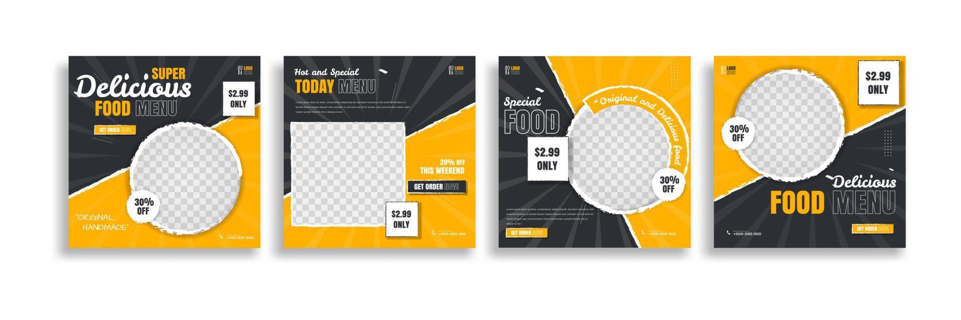 Reihe von Food-Post-Storys. Social-Media-Banner-Template-Design. kreatives Design, einfache Verwendung für Werbeaktionen für Ihr Produkt. Story Food für Ihre Restaurantwerbung. vektor