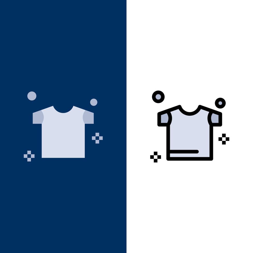 Kleidung trocknen Hemd Symbole flach und Linie gefüllt Symbolsatz Vektor blauen Hintergrund