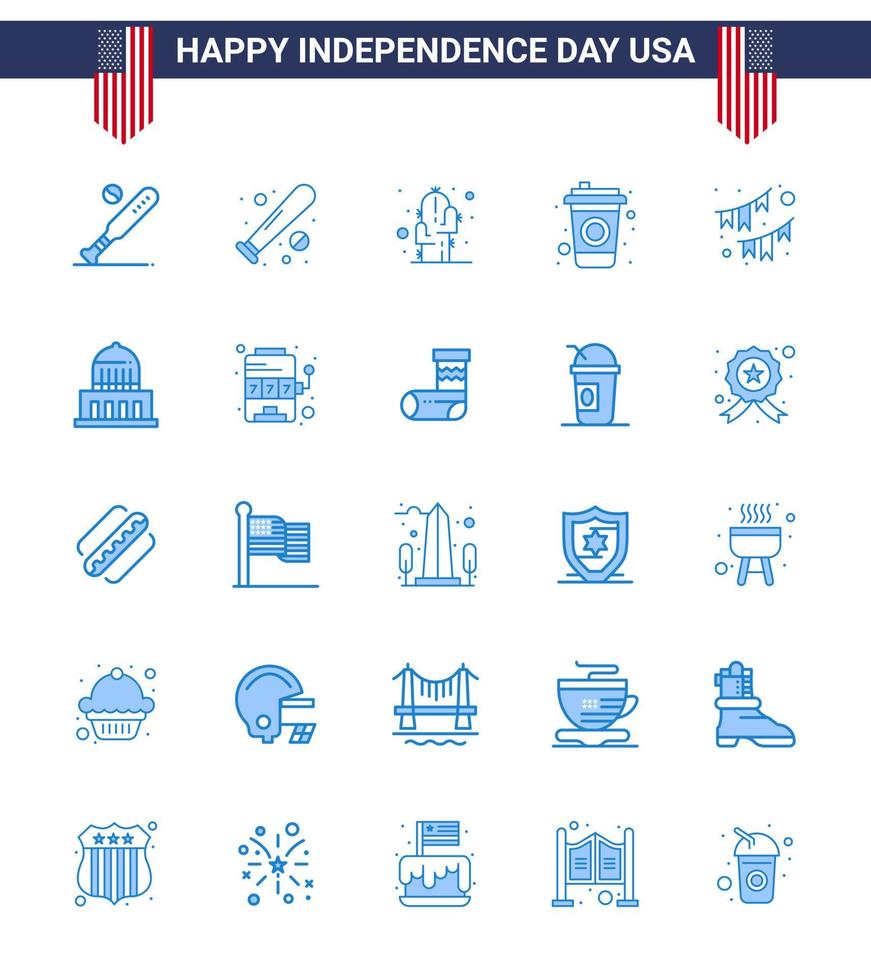 blå packa av 25 USA oberoende dag symboler av byggnad fest öken- dekoration amerikan redigerbar USA dag vektor design element