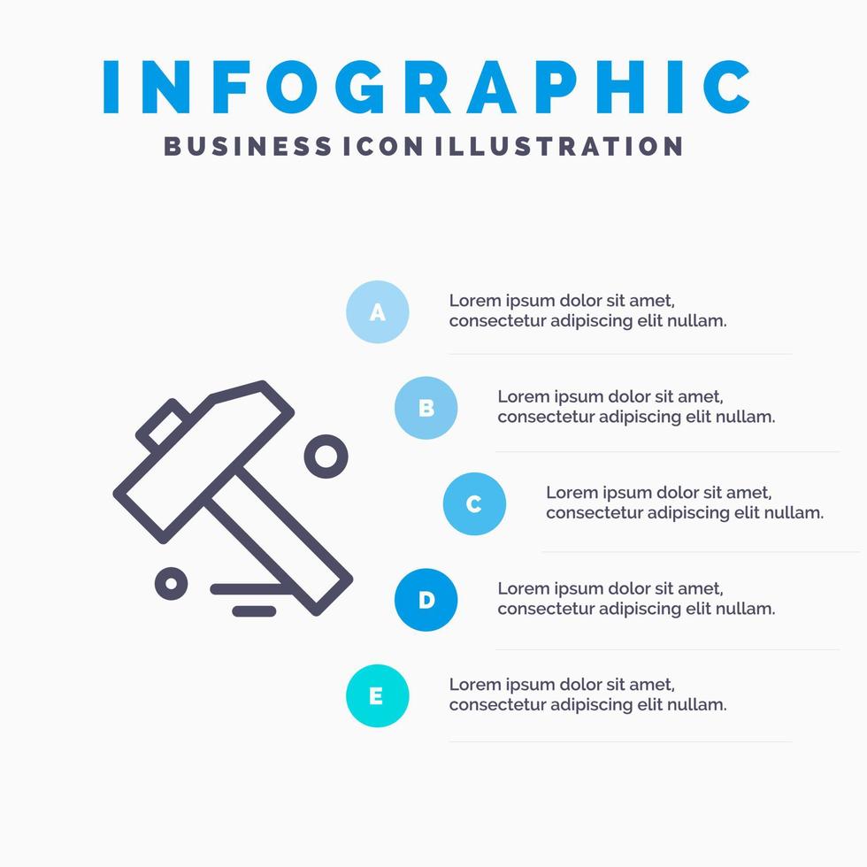 konstruktion hammare verktyg linje ikon med 5 steg presentation infographics bakgrund vektor