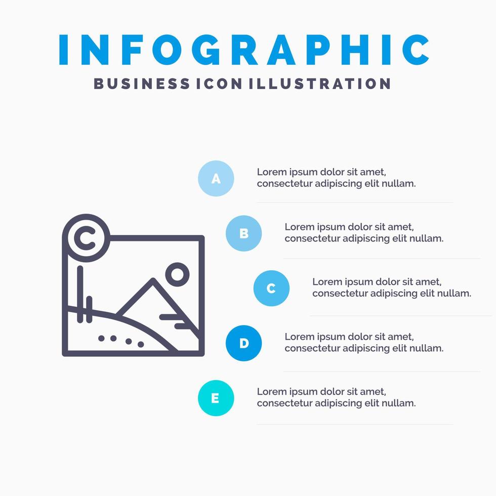 Artwork Business Copyright urheberrechtlich geschütztes Liniensymbol mit 5 Schritten Präsentation Infografiken Hintergrund vektor