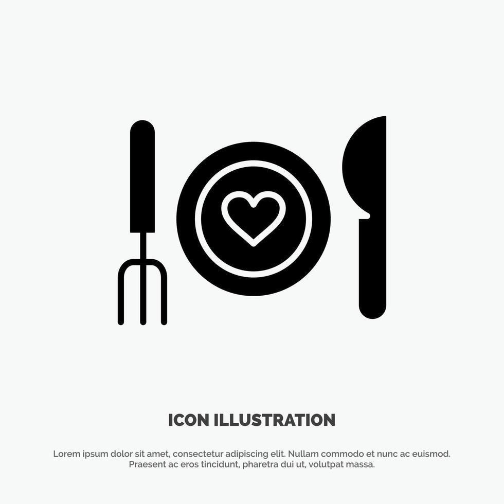 middag romantisk mat datum par fast glyf ikon vektor