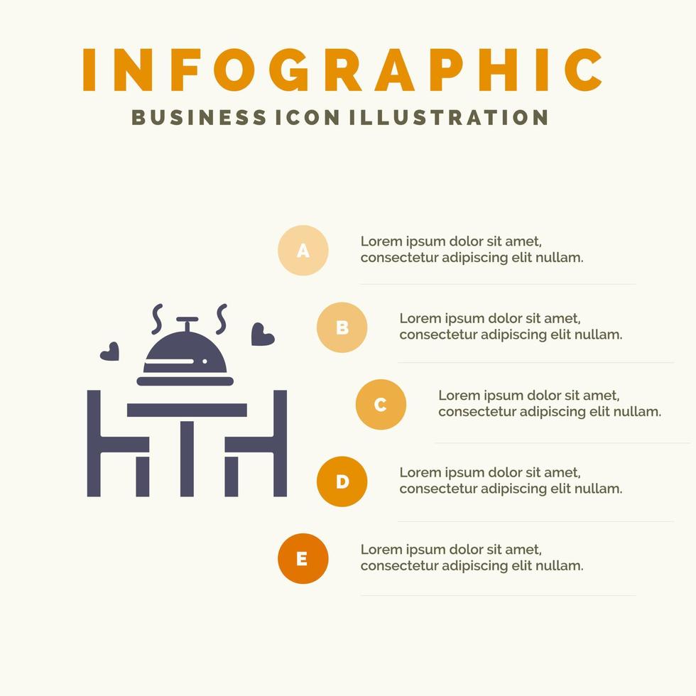 Abendessen Liebe Hochzeit Platte solide Symbol Infografiken 5 Schritte Präsentationshintergrund vektor