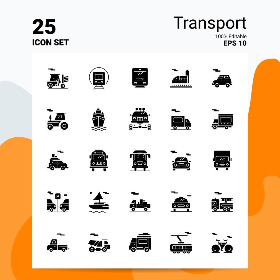 25 Transport-Icon-Set 100 bearbeitbare eps 10-Dateien Business-Logo-Konzept-Ideen solides Glyphen-Icon-Design vektor