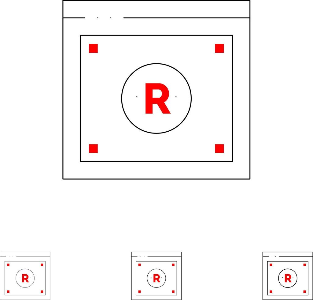 Business Copyright Digital Law Online-Icon-Set mit fetten und dünnen schwarzen Linien vektor