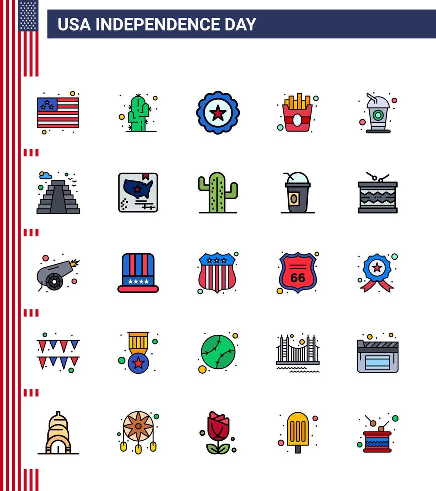 uppsättning av 25 USA dag ikoner amerikan symboler oberoende dag tecken för soda cola dryck flaska mat redigerbar USA dag vektor design element