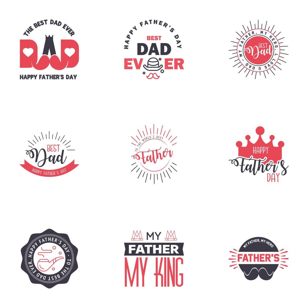 Happy Fathers Day Kalligrafie-Grußkarte 9 schwarz-rosa Typografie-Sammlung Vektor-Illustration editierbare Vektor-Design-Elemente vektor