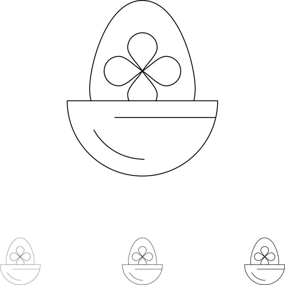 gekochtes gekochtes ei osterei essen fett und dünn schwarze linie symbolsatz vektor