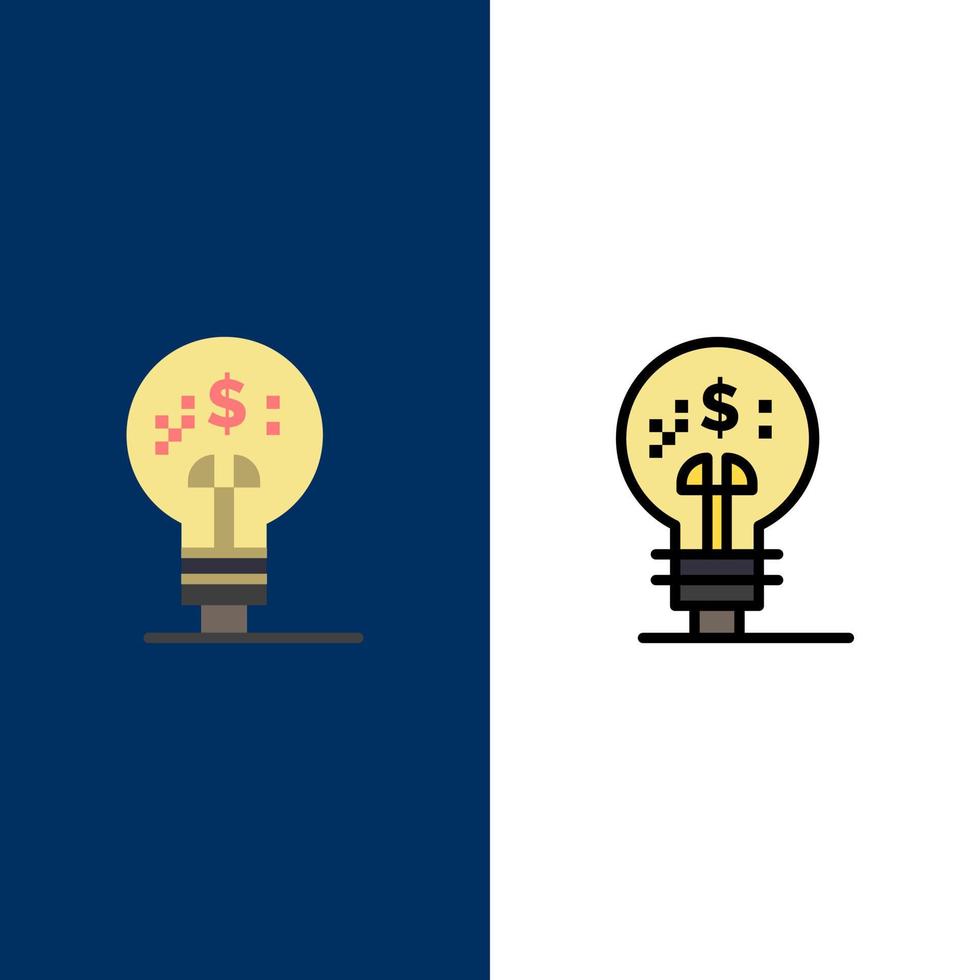 Innovation Finance Finance Idee Januar Symbole flach und Linie gefüllt Icon Set Vektor blauen Hintergrund