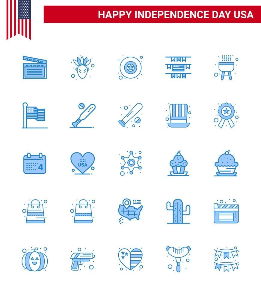 25 usa blau zeichen unabhängigkeitstag feier symbole der flagge kochen militär bbq amerikaner editierbare usa tag vektor design elemente