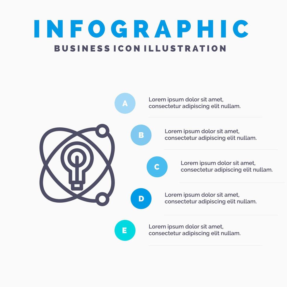 atom utbildning kärn Glödlampa blå infographics mall 5 steg vektor linje ikon mall