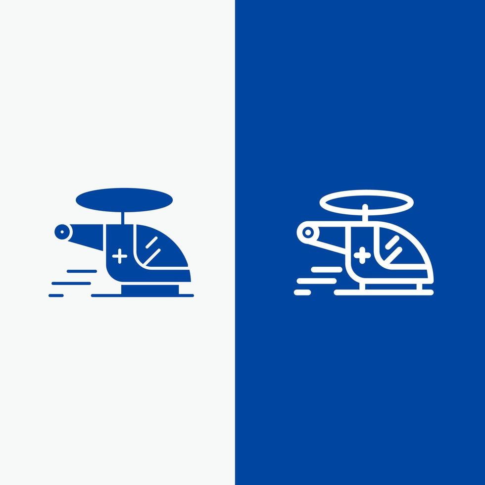 Helikopter, Hubschrauber, medizinische Krankenwagen, Luftlinie und Glyphe, festes Symbol, blaues Banner Linie und Glyphe, festes Symbol, blaues Banner vektor