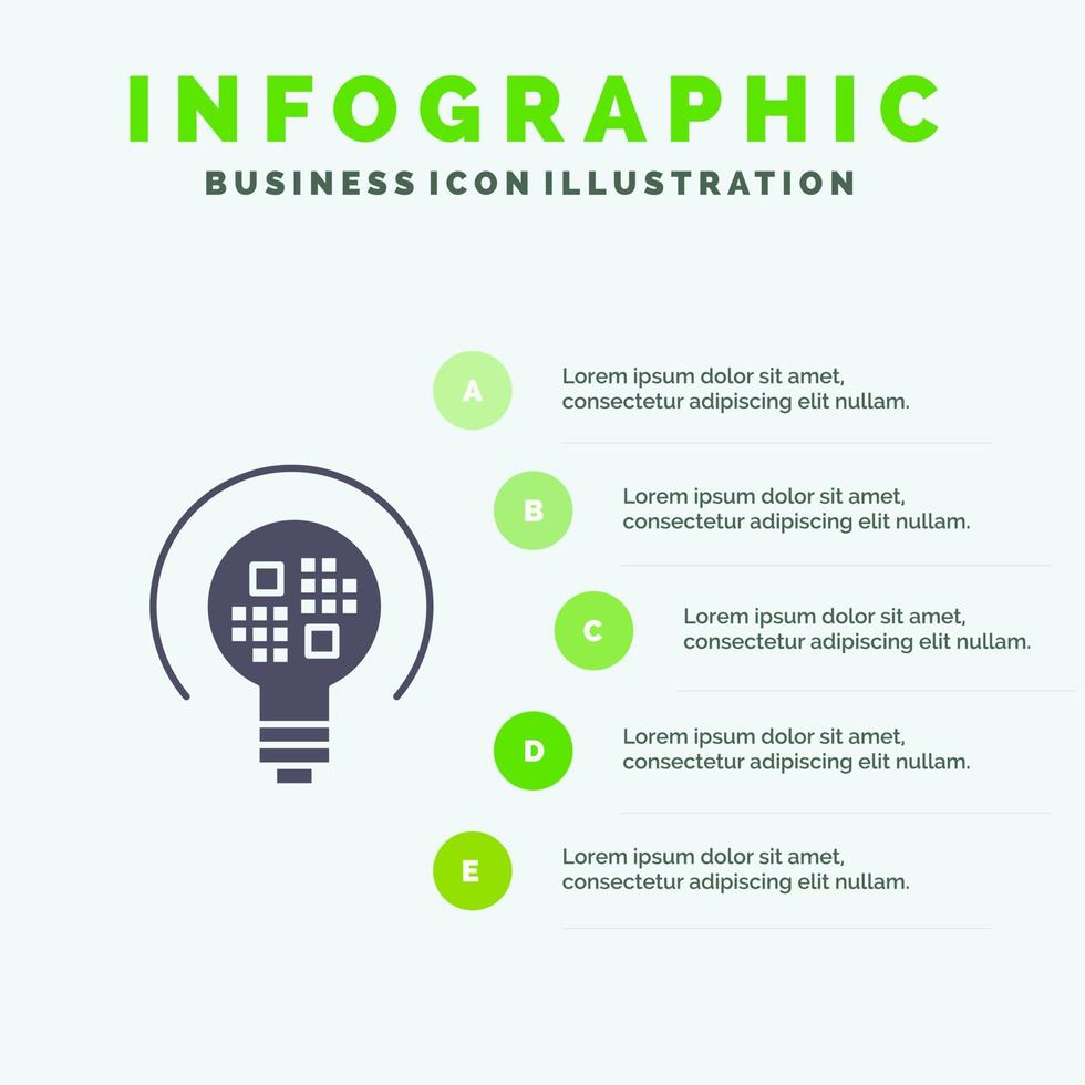 Dateneinblick Glühbirne festes Symbol Infografiken 5 Schritte Präsentationshintergrund vektor