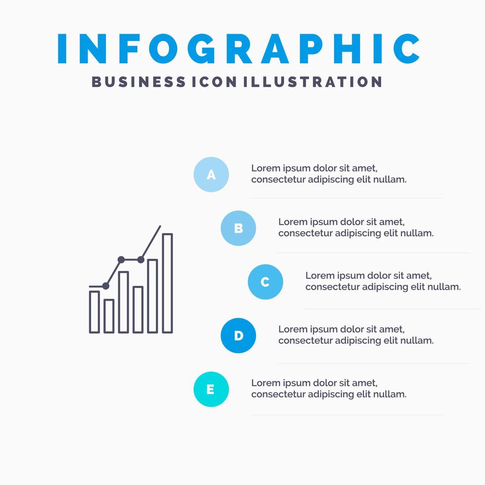 Graf analys företag diagram marknadsföring statistik trender linje ikon med 5 steg presentation infographics bakgrund vektor