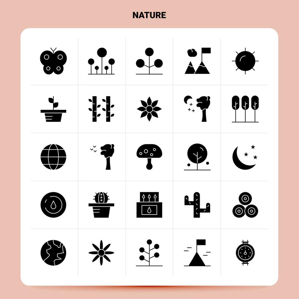 solide 25 Natur Icon Set Vektor Glyphe Stil Design schwarze Icons Set Web und mobile Geschäftsideen Design Vektor Illustration