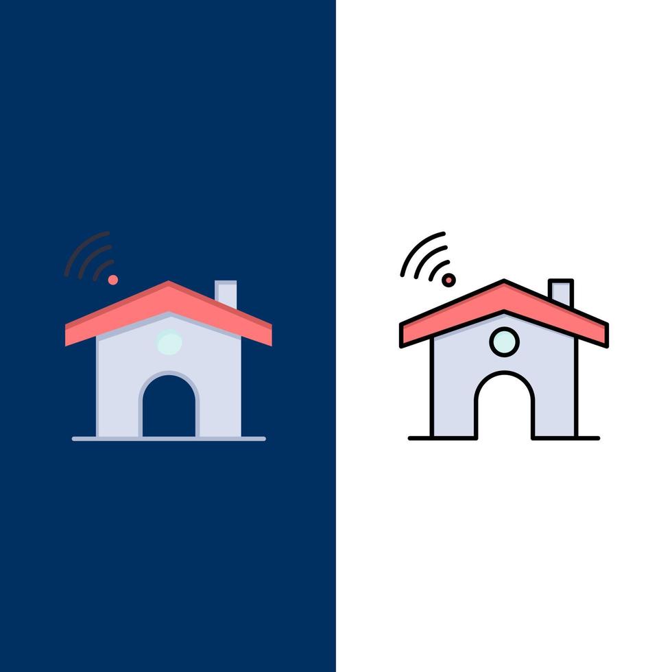 wiFi service signal hus ikoner platt och linje fylld ikon uppsättning vektor blå bakgrund