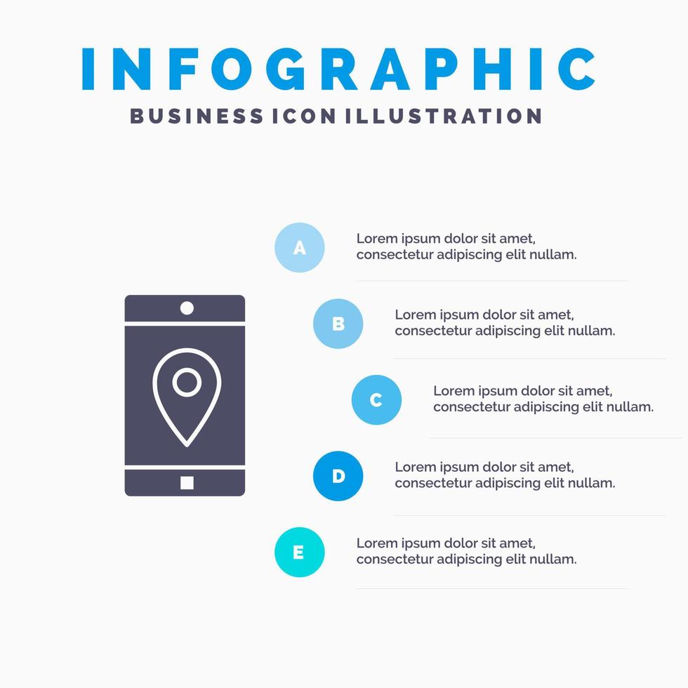 anwendung mobil mobile anwendung lageplan festes symbol infografiken 5 schritte präsentationshintergrund vektor