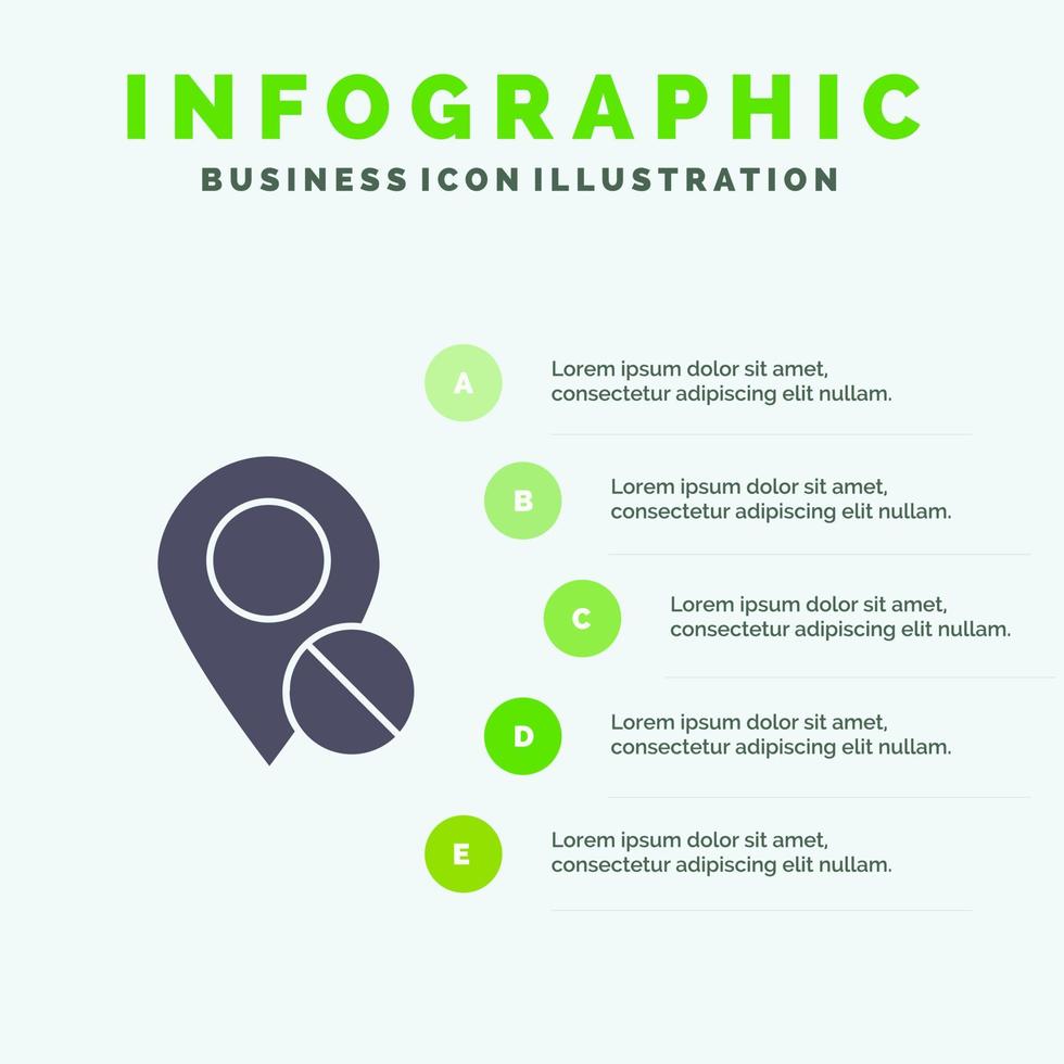 Standortkarte Markierungsstift medizinisches solides Symbol Infografiken 5 Schritte Präsentationshintergrund vektor