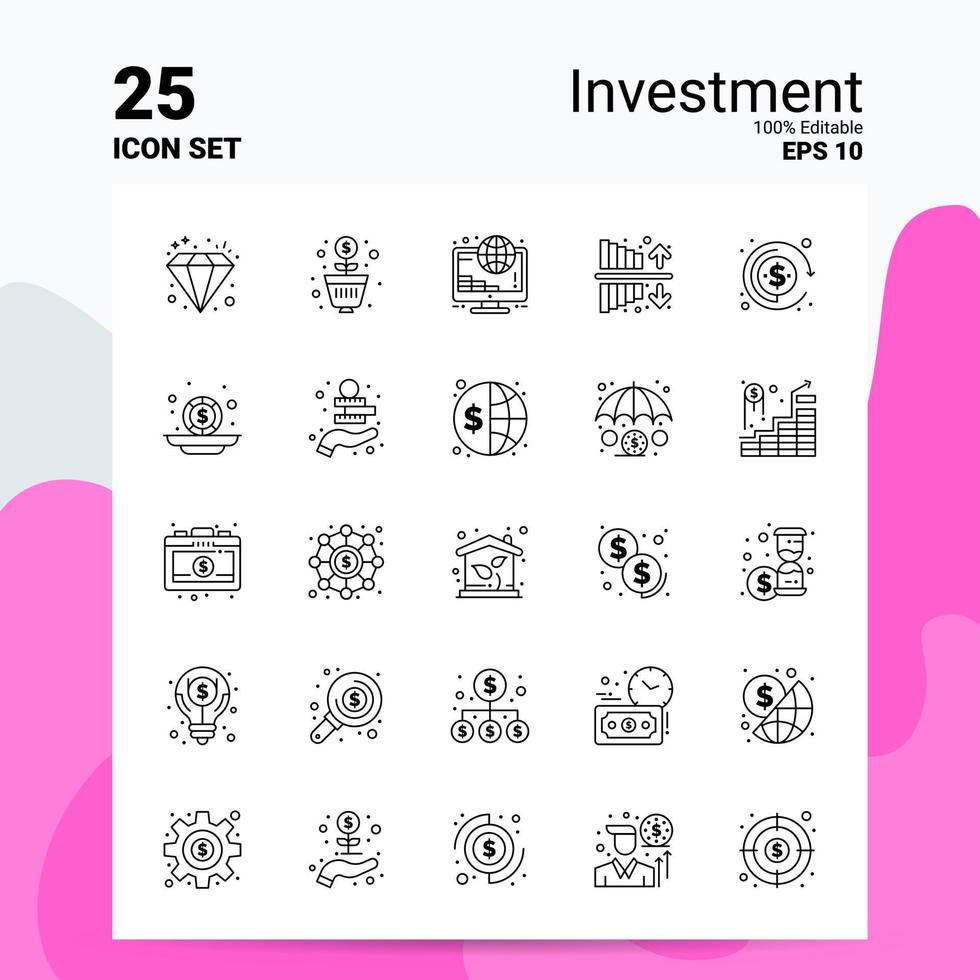 25 investering ikon uppsättning 100 redigerbar eps 10 filer företag logotyp begrepp idéer linje ikon design vektor