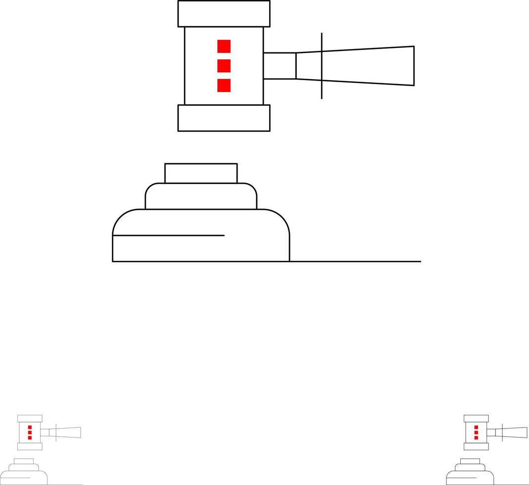 lag verkan auktion domstol klubban hammare bedöma Rättslig djärv och tunn svart linje ikon uppsättning vektor
