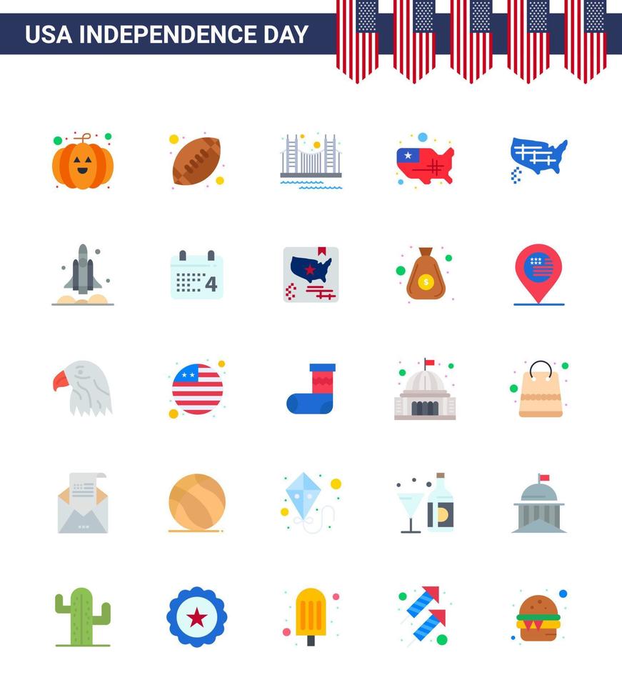 Usa Happy Independence DayPiktogrammsatz von 25 einfachen Wohnungen von Launcher United Gate States Usa editierbare Usa-Tag-Vektordesign-Elemente vektor