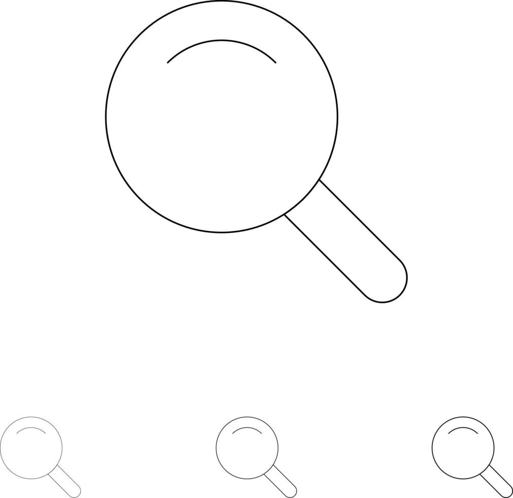 erweiterte suche ui fetter und dünner schwarzer liniensymbolsatz vektor