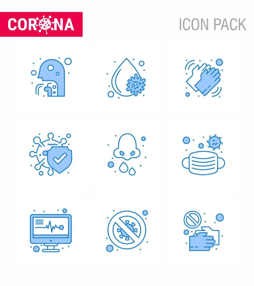 Coronavirus-Bewusstseinssymbol 9 blaue Symbole enthalten sichere Krankheits-Blutplättchen-Bakterien trockene virale Coronavirus 2019nov-Krankheitsvektor-Designelemente vektor