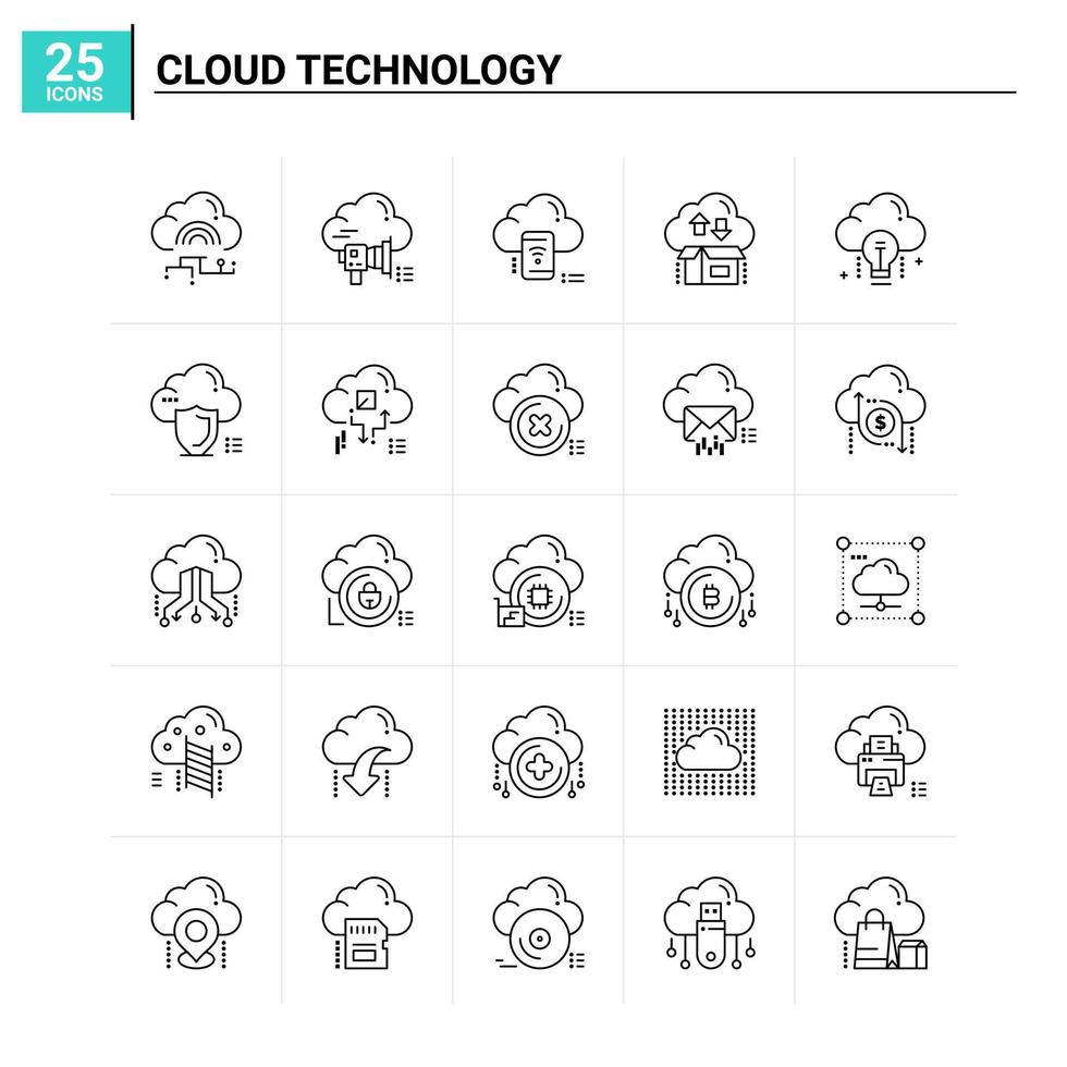 25 Cloud-Technologie-Icon-Set Vektor-Hintergrund vektor