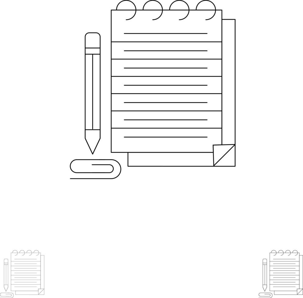 anteckningsblock anteckningsbok vaddera ny djärv och tunn svart linje ikon uppsättning vektor