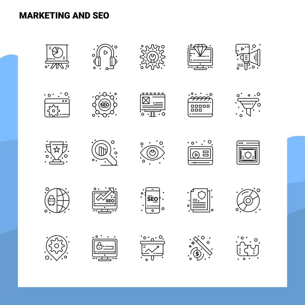 uppsättning av marknadsföring och seo linje ikon uppsättning 25 ikoner vektor minimalism stil design svart ikoner uppsättning linjär piktogram packa