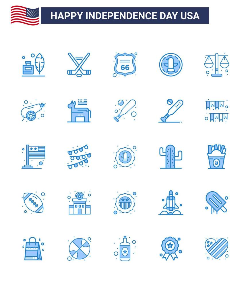 blå packa av 25 USA oberoende dag symboler av rättvisa Örn säkerhet firande amerikan redigerbar USA dag vektor design element