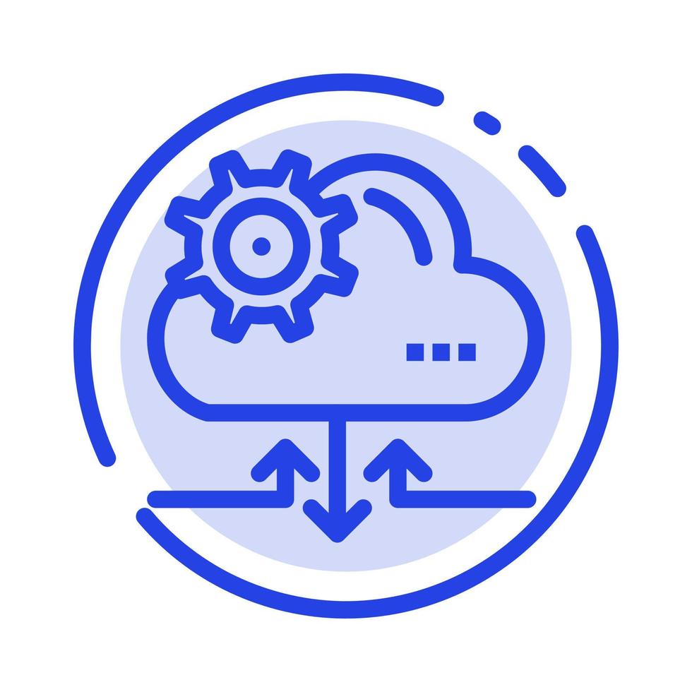 Wolke Einstellung Zahnrad Pfeil blau gepunktete Linie Symbol Leitung vektor