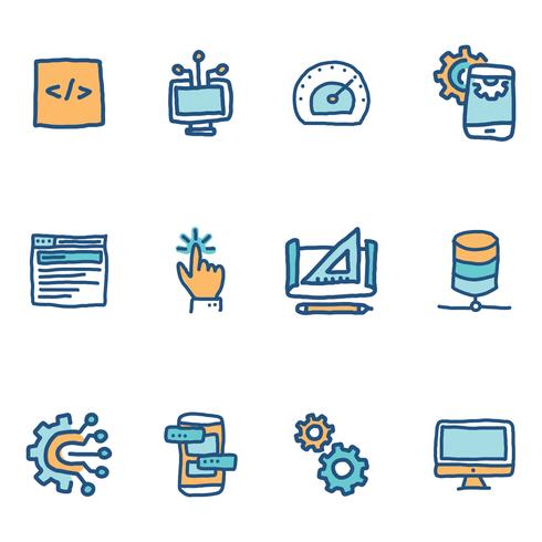 Blue Doodled Icons Über Software Engineers vektor