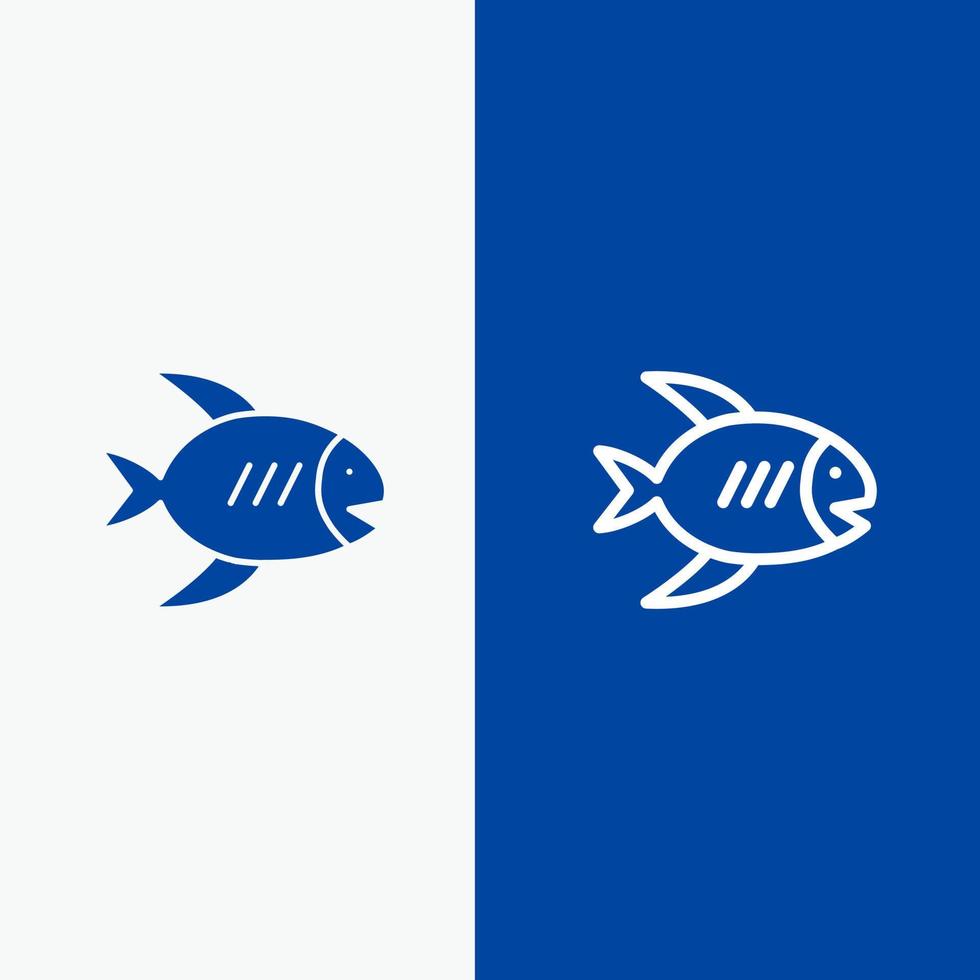 Strand Küste Fisch Meereslinie und Glyphe festes Symbol blaues Banner Linie und Glyphe festes Symbol blaues Banner vektor