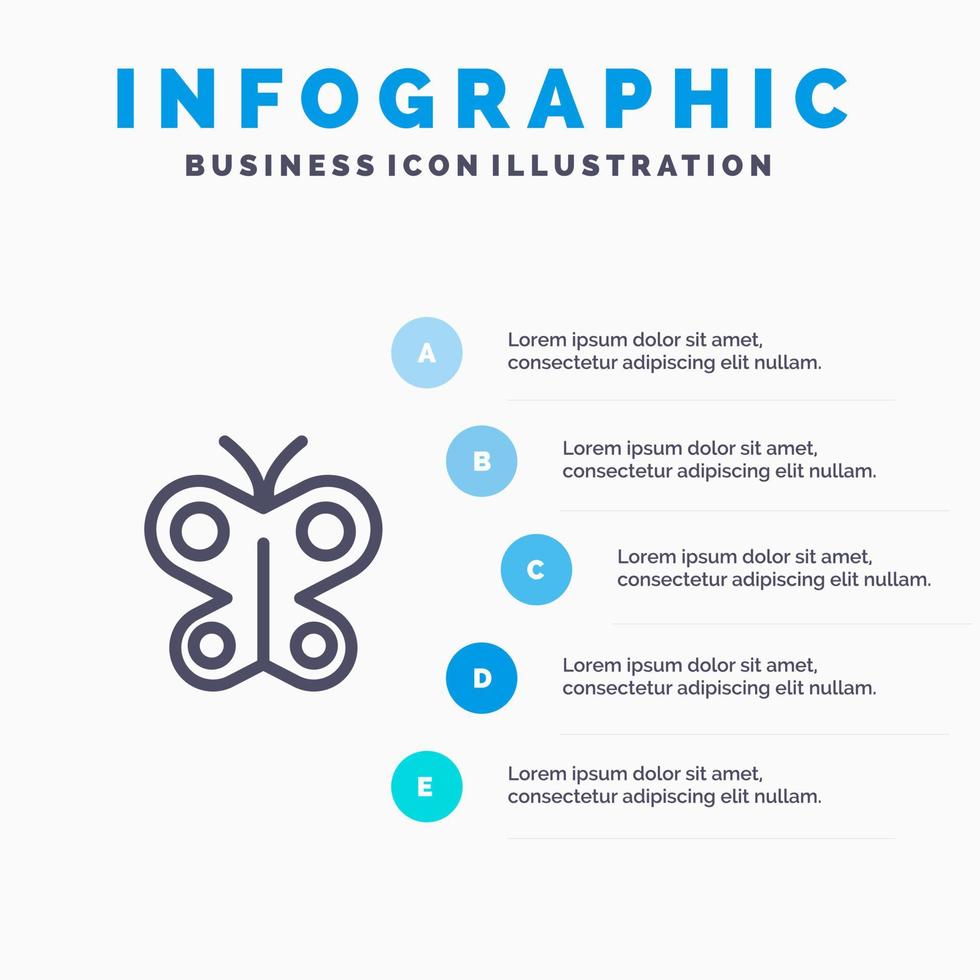 fjäril flyga insekt vår linje ikon med 5 steg presentation infographics bakgrund vektor