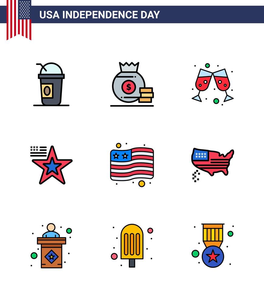 platt fylld linje packa av 9 USA oberoende dag symboler av USA Land öl USA amerikan redigerbar USA dag vektor design element